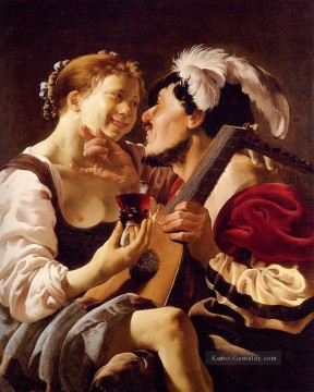  Mer Malerei - Ein Lautenspieler Carousing mit einer jungen Frau Holding A Roemer Niederlande maler Hendrick ter Brugghen